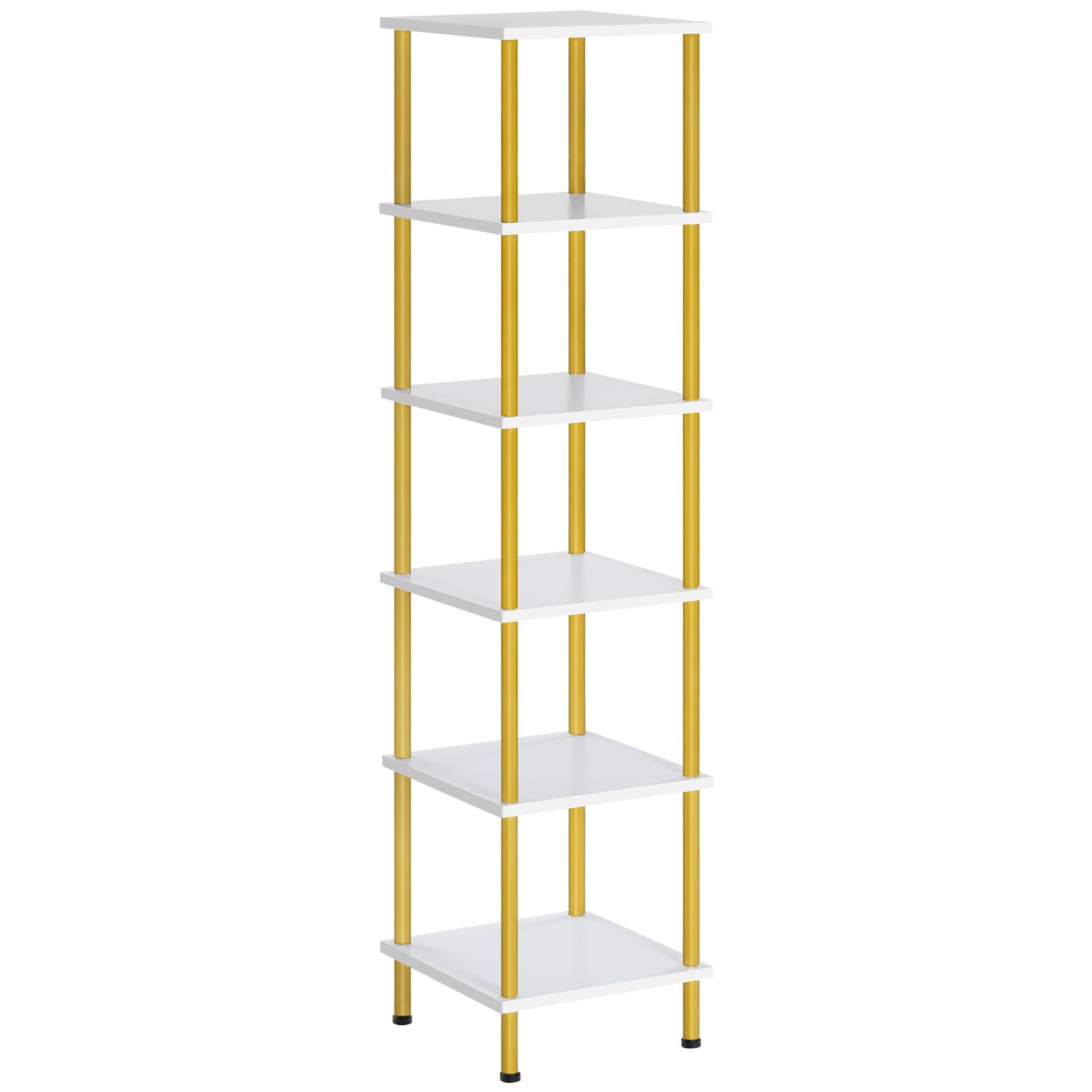 HOOBRO 6-Tier Corner Shelf, Corner Square Rack Display Shelf, Tall Storage Rack Plant Stand, Corner Bookcase for Small Spaces, Living Room, Home Office, Kitchen, White and Gold DW55CJ01
