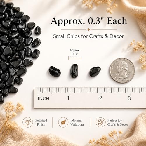 Image of Polished Obsidian Crystal Chips Bulk 200 Pcs - 0.3 inch Small Tumbled Stone Chips Rocks, 10 oz Crushed Sea Glass Vase Filler Stones for Healing, Reiki, Crafting, Home Decor