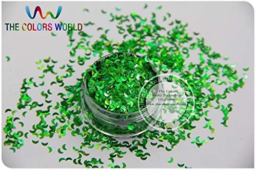 LM-6 Size 3 mm Laser Holographic Green Color Glitter Paillette Moon Shape spangles for Nail Art DIY supplies1pack=50g