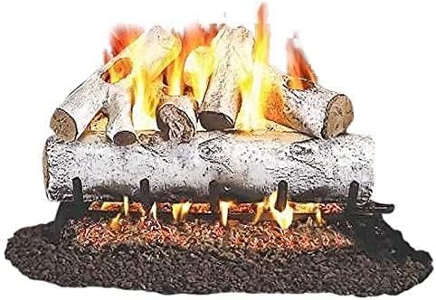 Peterson Real Fyre 24-inch White Birch Oak Log Set with Vented G45 Dual- Flame Burner w/Auto Safety Pilot Control Valve (Natural Gas)