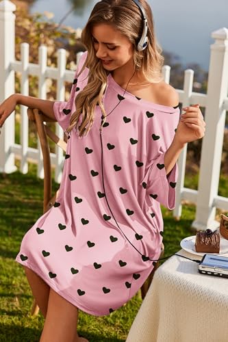 Image of Ekouaer Plus Size Nightgowns for Women Oversized Sleep Shirt Short Sleeve Nightshirt T-Shirt Dress Sleepwear S-5XL