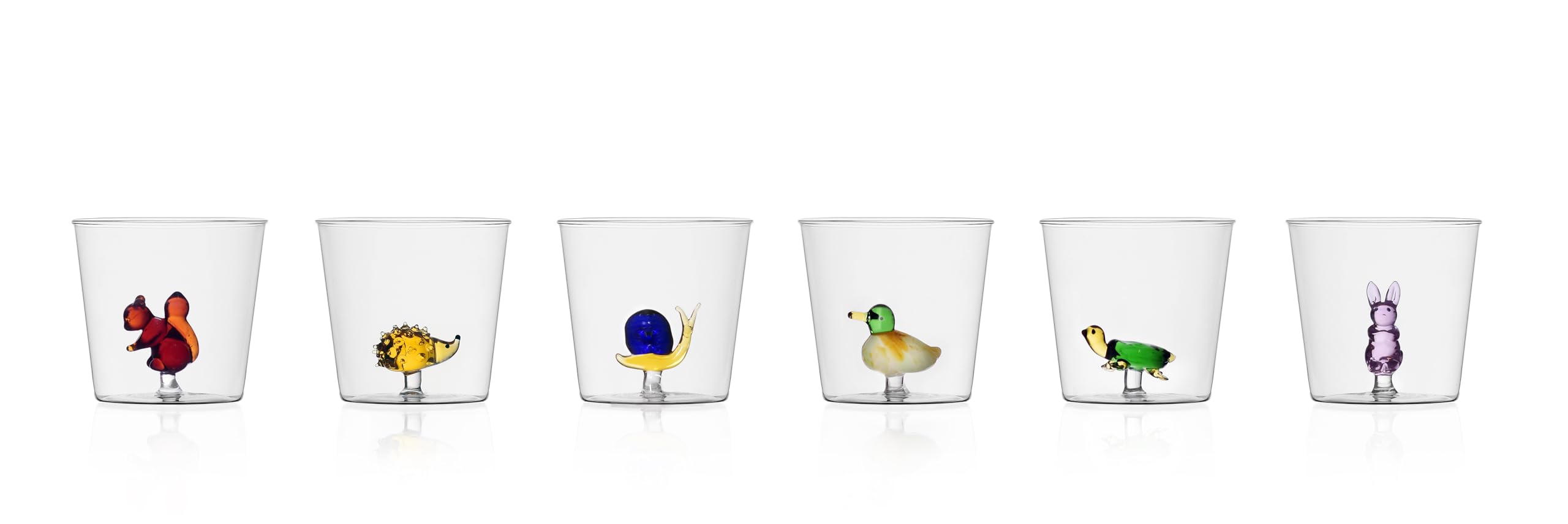 Ichendorf Milano Set of 6 Assorted Tumblers, Animal Farm Collection, 35 cl, Borosilicate Glass, Handmade
