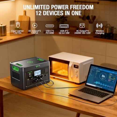 EBL 2400W Portable Power Station LiFePO4 Battery,1843Wh Solar Generator,Home Battery Backup,12 Outlets(2400W AC Outlets,4800W Peak), USB-C PD 100W,2Hrs Quick Charge,Home Emergency, RV Trip - Image 4