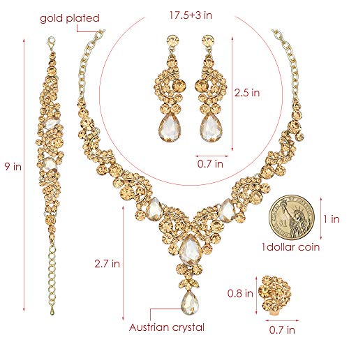 CSY Elegant Crystal Necklace Earrings Bracelet Ring Bridal Wedding Party Costume Jewelry Sets for Brides Women2