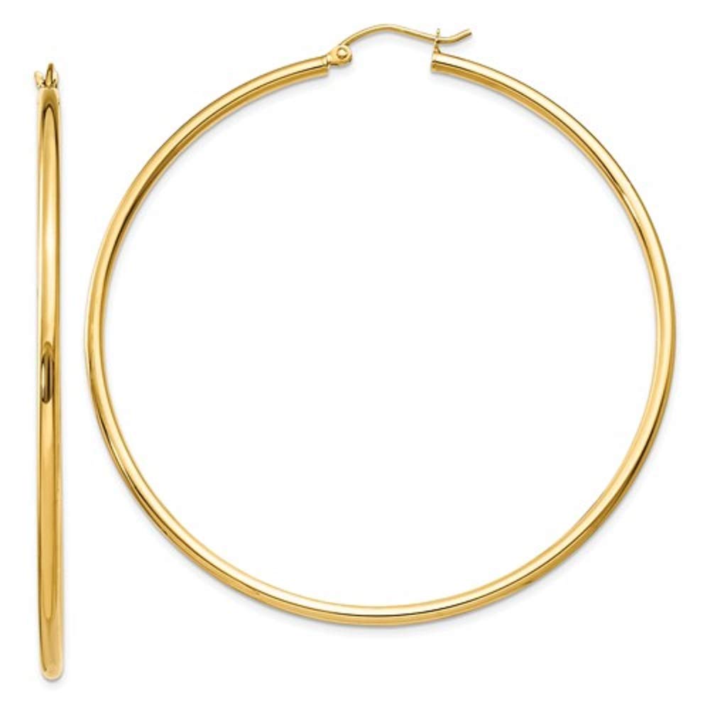 14K Gold Classic Real Hoop Earrings, (2mm Tube)