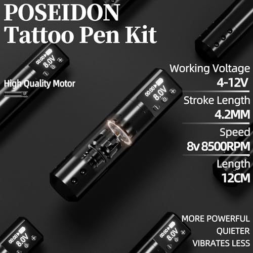 Poseidon Tattoo Pen Kit, Tattoo Kit With 20 Pcs Tattoo Cartridge Machine thumb #1