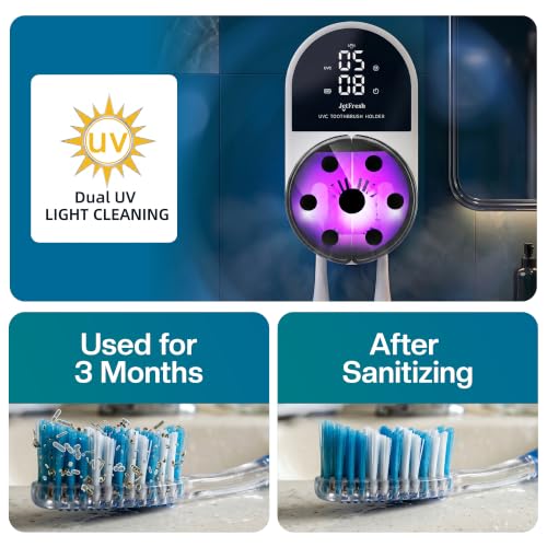 Image of Jetfresh UV Toothbrush Sanitizer Holder | Wall Mounted UV-C Toothbrush Cleaner | Tooth Brush Sanitizer Holder Auto Shut-Off, USB Rechargeable, Fits All Brushes, Bathroom Organizer