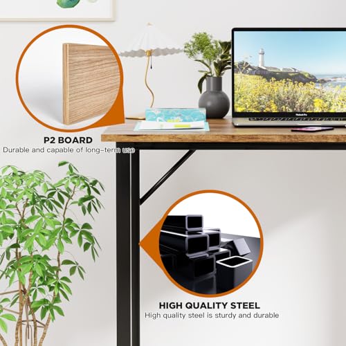 Image of PayLessHere | 32 Inch Computer Desk | Brown | Office Desk with Metal Frame, Adjustable Feet | Water-Resistant, Scratchproof Surface | Sturdy Writing Table for Home Office or Study | Pack of 2