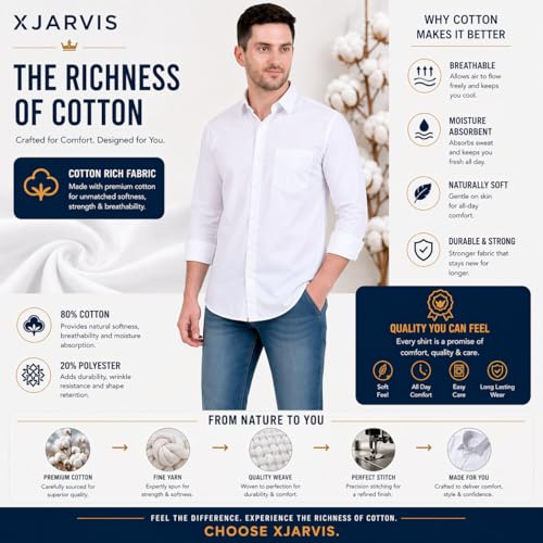 Image of MCAVOY Cotton Blend Shirt for Men | Full Sleeve Regular Fit Plain Formal & Casual Office Shirt | Black & White