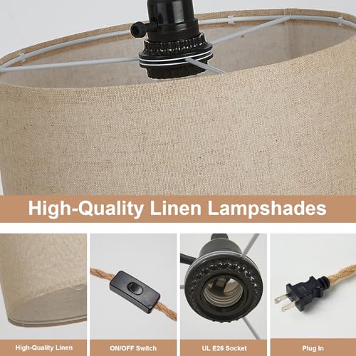 Image of 3 Light Plug in Pendant Lights Fabric Hanging Lamp Kit with Switch 22 Ft Long Hemp Rope Farmhouse Pndant Light Cord Lighting Fixture DIY Hanging Light