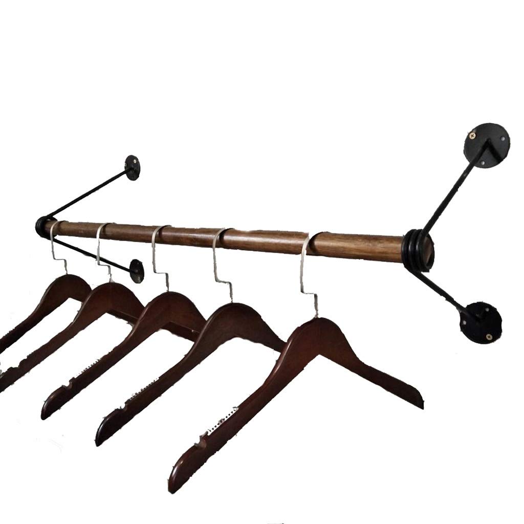 HPTHLY Wall Mounted Clothes Rack,Iron And Wood Garment Rod,Clothing Display Rack,Hanger Storage Rod-4 Bases (60X28Cm)