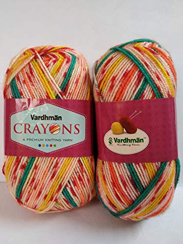 Vardhman Acrylic Knitting Wool Yellow Ball Multi Color (200 Grams). Soft Wool Ball Hand Knitting Wool/Art Craft Fingering Crochet Hook Yarn for Sweaters, mufflers, caps, Soft & Thick (mota) Wool?