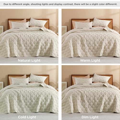 Image of Litanika Beige King Size Quilt Bedding Set - Summer Lightweight Comforter Bedspreads & Coverlets - Boho Farmhouse Bedding Cover Bed Decor All Season - 3 Pieces (1 Quilt, 2 Pillowcases)