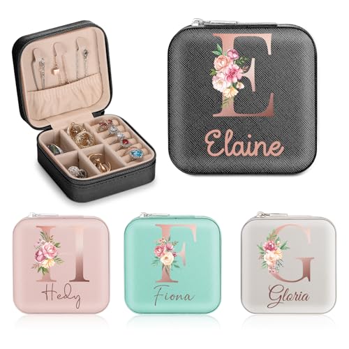 Personalised Jewellery Box, Travel Jewellery Box, Small Jewellery Organiser for Women, Portable Jewellery Box with Alphabet A-Z, Jewlery Box for Rings Earrings Necklace