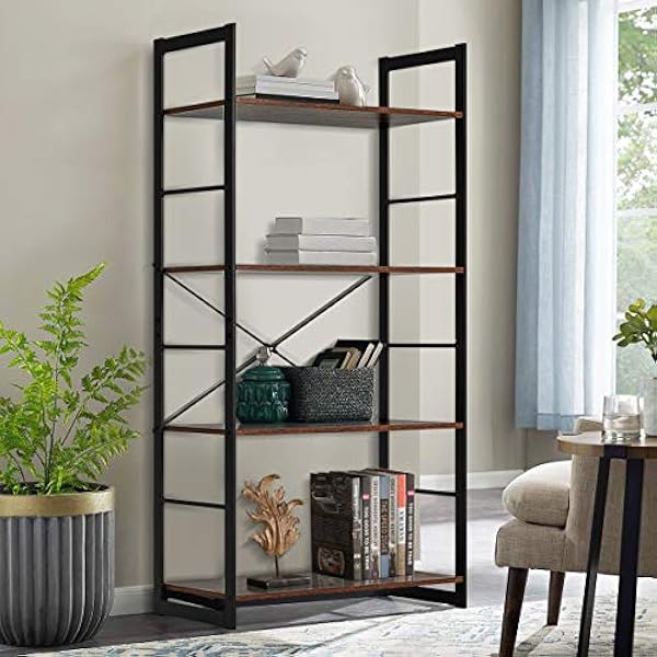 EROMMY Boekenplank Rack 4 Tier Vintage Industriële Boekenkast Plank Opslag Organizer Rustiek Hout en Metalen Frame Meubels Open Terug Moderne Kantoor Boekenkasten Thuis Kantoor