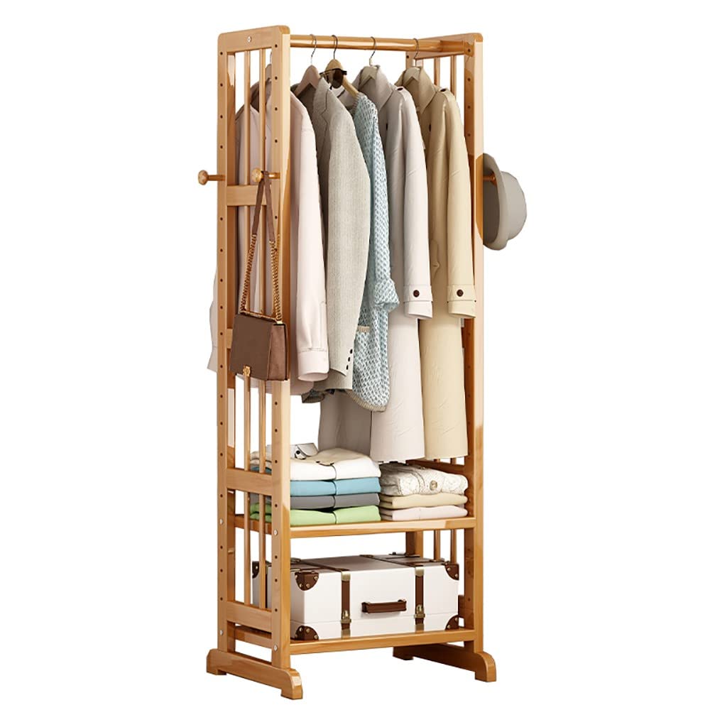 MYUYEE Clothes Rack Bamboo Coat Rack With Clothes Rail Open Wardrobe With Shoe Rack For Bedroom Hallway Maximum Load Capacity 100 Kg 50/70/90 X 35 X 165 Cm(50Cm)