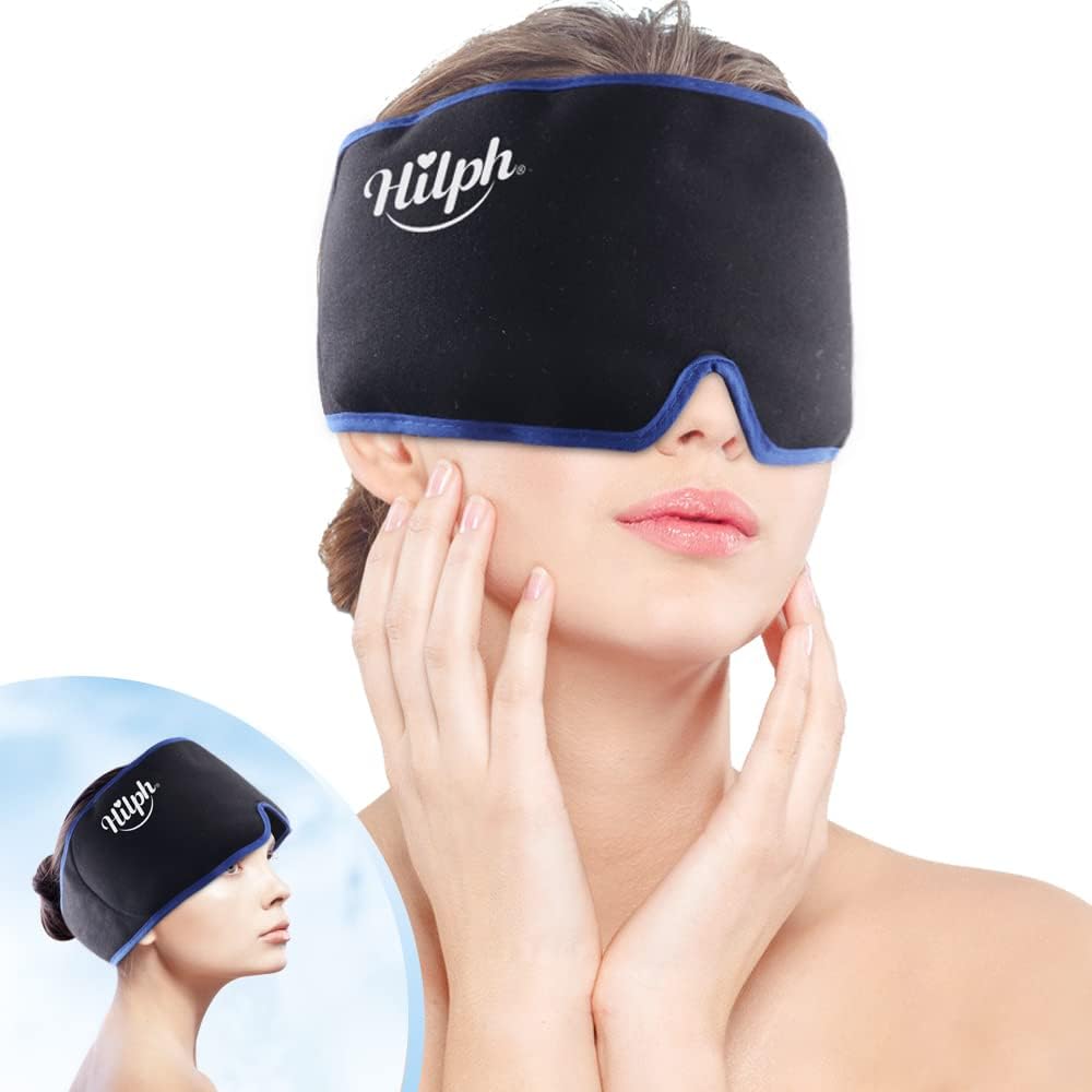 Hilph Adjustable Migraine Ice Pack Head Wrap for Headache, Reusable Migraine Relief Gel Ice Wrap Hot Cold Therapy for Headache Tension, Sinus Pain, Stress Relief, Head Injuries, Wisdom Teech (Black)