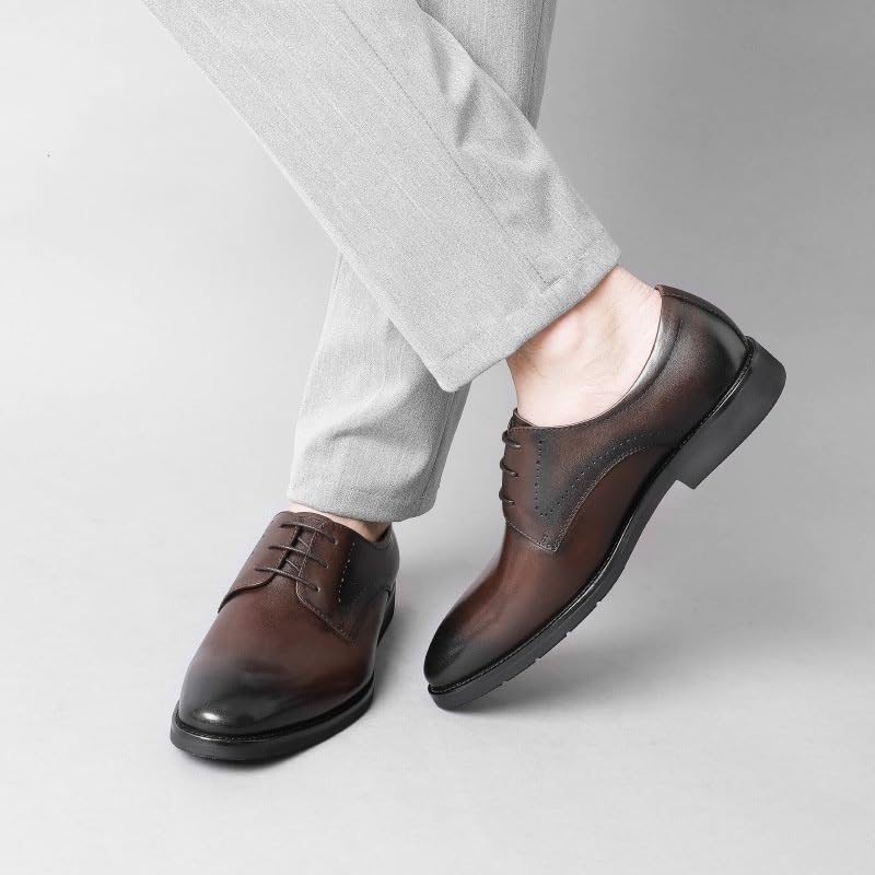 Men Oxford Shoes Business Commuter Dress Shoes Lace-Up Round Toe Leather Shoes Wedge Flat Wear-Resistant Comfortable Breathable2