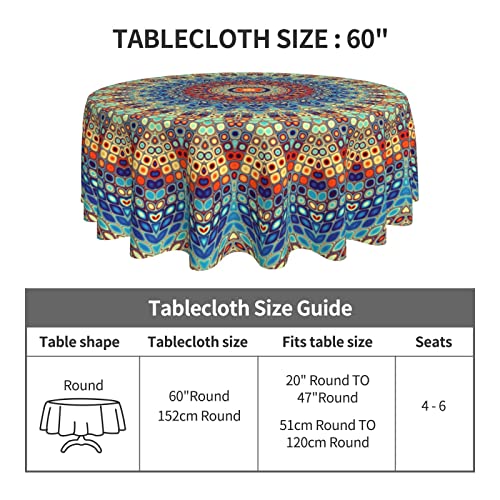 Kawoeew Round Tablecloth 60 Inch,Stain Resistance Polyester Table Cloth,Table Cover For Kitchen Dining Table, Buffet Parties And ​Camping (Mandala) #TOP3