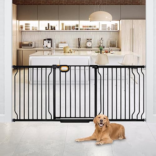 Image of owlie Baby Gate with Door 66-75 Inch, Extra Wide Stair Gates for Kids Adjustable Wide Dog Pet Gate Stairway Large Baby Gates Pressure Mount for Pets for House Stairway Doorway Black (30.5'' Tall)