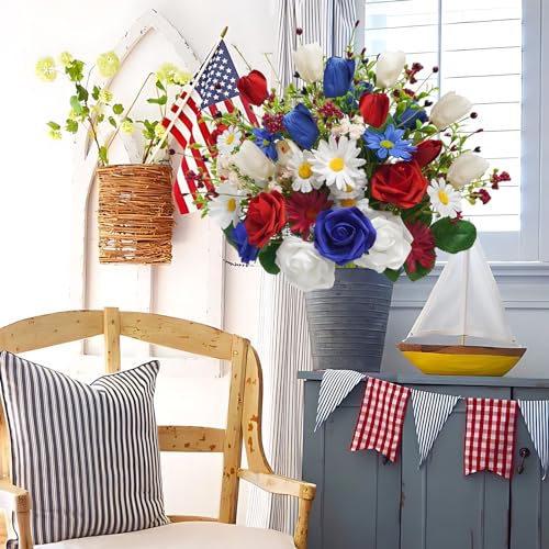 4pcspatrioticartificialflowersmixedbushredwhitebluerosetulipflowersmemorialdayflowerbouquetfor4thofjulyindependencedaygravehometabledecoration Urban Country Home Decor 4pcs patriotic artificial flowers mixed bush red white blue rose tulip flowers memorial day flower bouquet for 4th of july independence day grave home table decoration urban country home decor