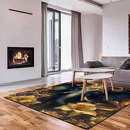 Fuyeun LHC04-ANIMAL04-150X210 5' X 7' African Elephant Area Rug Opulent Gold Flowers Rugs thumb #3