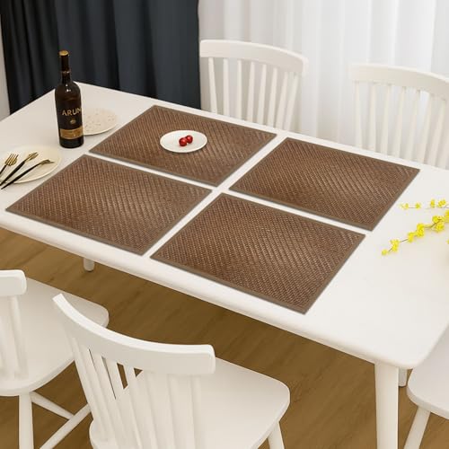 Image of Amazon Brand - Umi PVC Vinyl Basket Design Placemat STBT001 | Heat Resistant, Wipe Clean, Anti-Skid Table Mats for Dining Table, Kitchen & Home Decor (30x45 CM Brown Set of 4)
