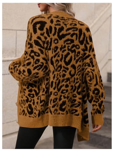 Image of SOLY HUX Women's Leopard Print Cardigan Sweaters Button Down V Neck Long Sleeve Fuzzy Cardigans