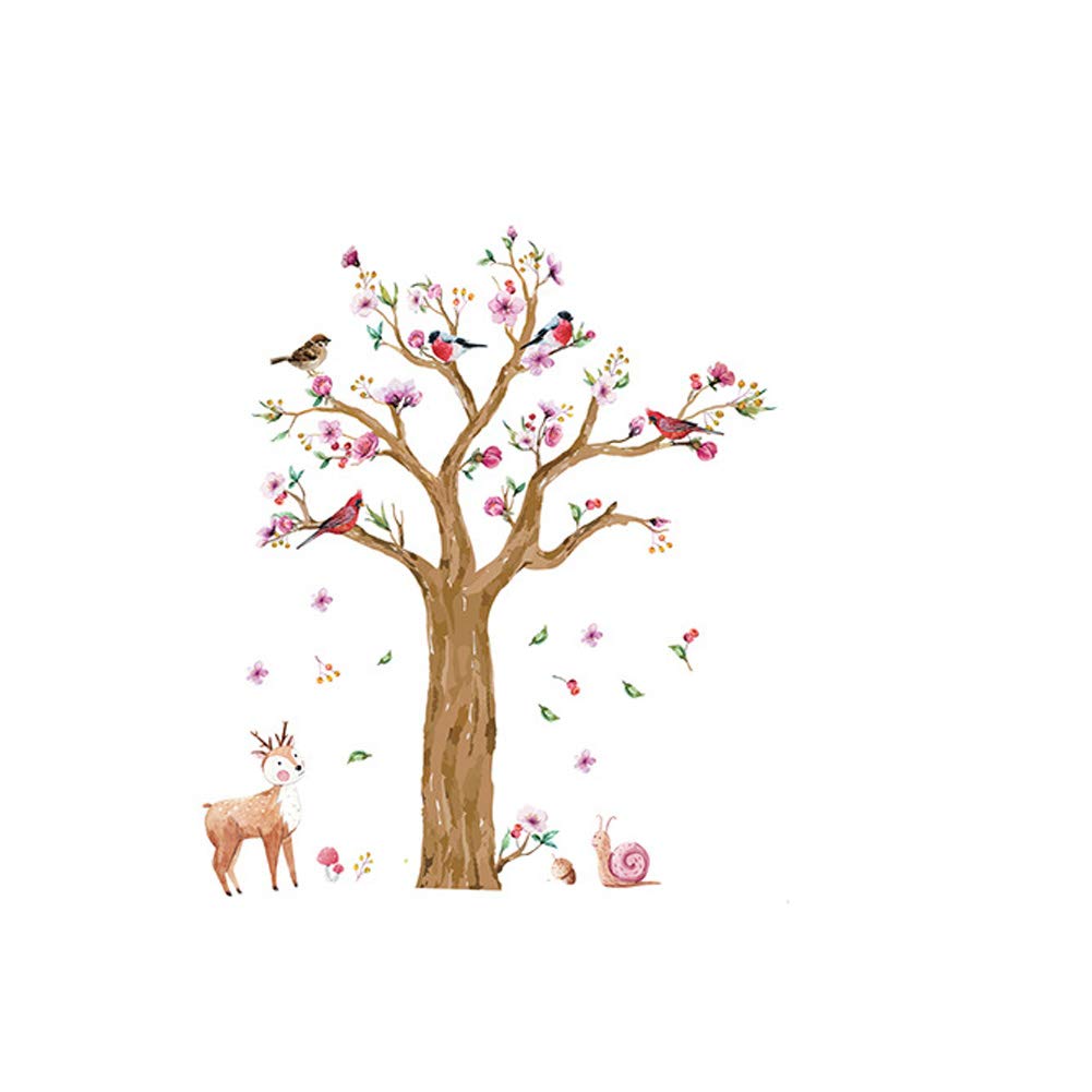 Bonito adhesivo de pared grande de árbol colorido con ciervo y caracol para decoración del hogar