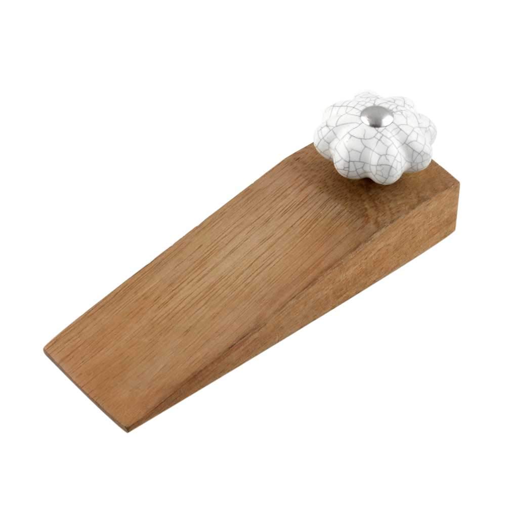 Indian Shelf Wooden Door Stopper | Handmade Crackle Melon Door Wedge | White Rubber Stopper for Door (13.97 Cm, 2 Pieces)