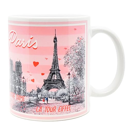 DESSAPT Arts - Amour à Paris/Love in Paris - Mug Céramique 325 ml - Tasse-Cadeau Unique avec les Magnifiques Paysages Parisiens - Imprimé en France - Blanc...