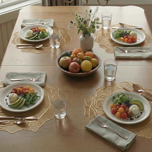 Image of Kuber Industries 4 Pcs Set Leather Side Table Mats | Reusable & Washable Placemat /Dining Table Mat for Wedding and Family Functions | Rose Design - Copper