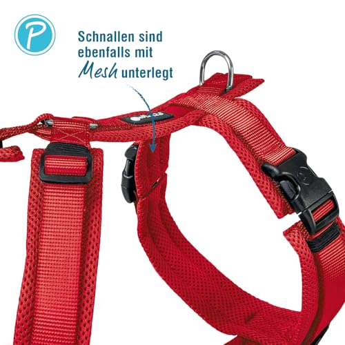 Petlando Hundegeschirr atmungsaktiv, leicht & weich, komfortabler Y-Comfort-Sitz mit Mesh Rot Größe L für mittelgroße bis große Hunde