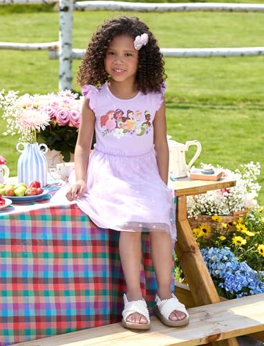 Image of Disney Princess Frozen Elsa Minnie Stitch Toddler Girl Tulle Tutu Dress Ruffle Sleeve Mesh Summer Birthday Party Clothes 2-9Y