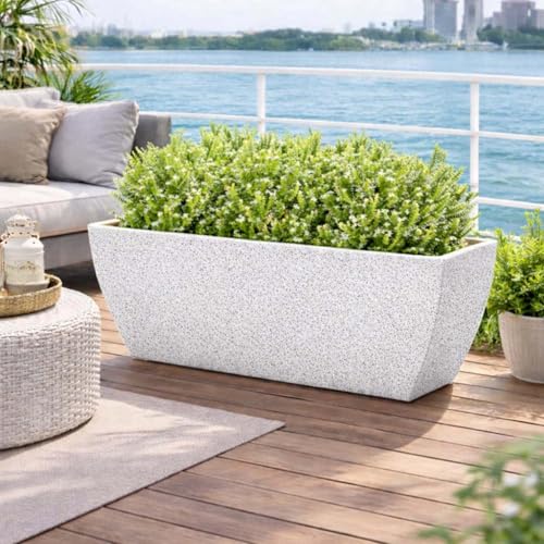 Image of Go Hooked Recta Curve 36 Inch Rectangle Planter Pot | Big Size Polymer Gamla for Plants | Heavy-Duty UV Resistant Outdoor & Indoor Flower Pot for Balcony, Terrace & Garden (White)