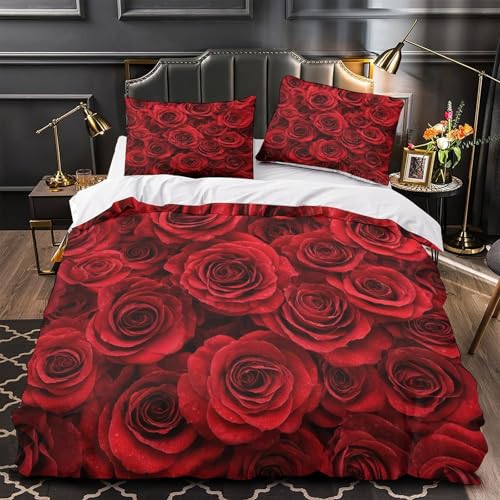 Housse de couette fleurs rouges hypoallergique pour sommeil sensible - 2