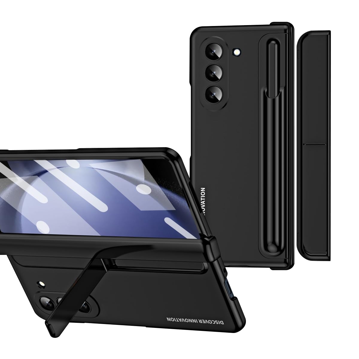 MOAITO for Samsung Galaxy Z Fold 5 Standing Case with Hinge Protection,Slim Built-in S Pen with Pen Holder, Protective Cover with Kickstand Built-in Screen Protector for Z Fold 5 (Black)