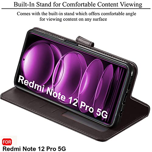 Image of TheGiftKart Flip Back Cover Case for Mi Redmi Note 12 PRO 5G | Dual-Color Leather Finish | Inbuilt Stand & Pockets | Wallet Style Flip Back Case Cover for Mi Redmi Note 12 PRO 5G (Coffee & Brown)