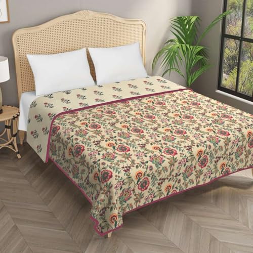 Image of Homestan Reversible All Season Cotton Feel Dohar for Double Bed,Soft Light Weight AC Blanket /Comforter for Summer /Winter /Monsoon (84x88 Inches, Floral Trail)