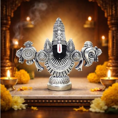 Image of KYAT Pure 999 Fine Silver Kamdhenu Cow with Calf Idol Elephant Pair (Tirupati Balaji - 3'')