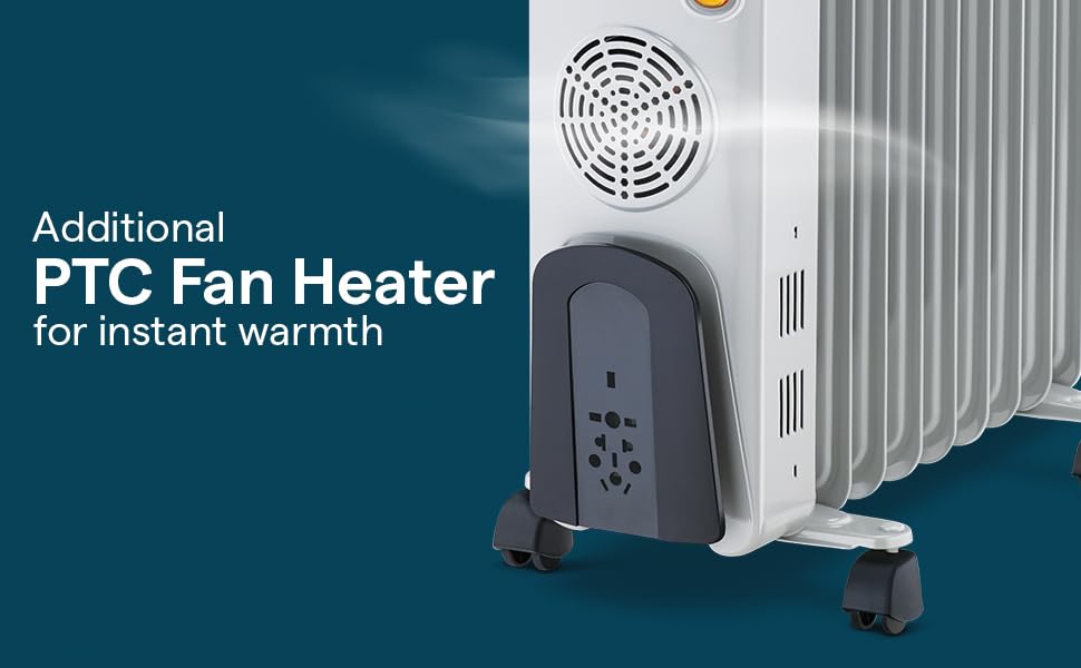 Image of Morphy Richards OFR 09F 2400W Oil Filled Radiator Room Heater | 9 Fin | PTC Fan Heater | Adjustable Thermostat | Overheat Protection | Castor Wheels | Silent Operation | 2 Year Warranty | Grey