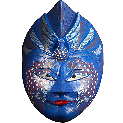 Máscara africana de madera pintada a mano, estilo aborigen, para colgar en la pared, decoración de pared, máscaras decorativas (pájaro paraíso azul)