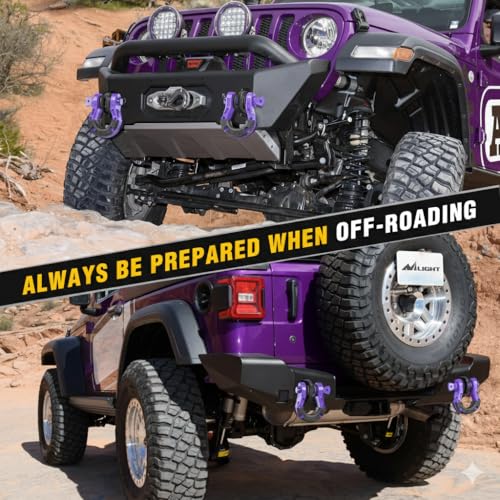 Image of Nilight Heavy Duty Mega D-Ring Shackles(2 Pack) w / 7 /8″ Screw Pin & isolators, 68,000 lb Break Strength(17,000 lb WLL), Forged Steel Off-Road Recovery Shackles for Tow Strap & Winch Gear, Purple