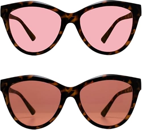 BRADDELL FL-41 Rose & Outdoor FL-60 Brown Cats Eye Migraine Light Sensitivity Glasses for Fluorescent LED Glare, Photophobia and Computer Usage (MEDIUM LARGE)