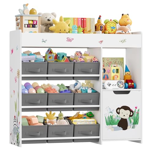 HOCSOK Kinderregal mit 9 Boxen, Regal Kinderzimmer mit Bücherregal, Spielzeugregal Kinderzimmer für Schlafzimmer Kindergarten, 1 Packung
