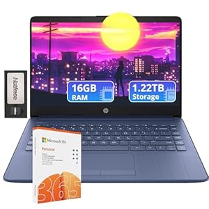 HP Laptop HD de 14 pulgadas con 1 año Office 365 | 16 GB de RAM | 1.22 TB de almacenamiento (64 GB EMMC y 160 GB de estación de acoplamiento y 1 TB de almacenamiento en la nube) | Procesador Intel