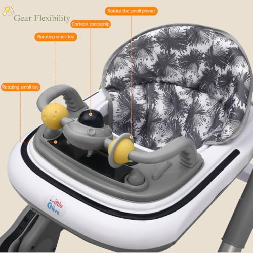Image of Little Olive Baby Walker for Kids | Foldable & Adjustable Height Walker with Basketball Hoop, Interactive Activity Toy Bar, Comfortable Padded Seat & Smooth Wheels | Baby Walker for Boys & Girls (Grey)