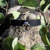 SiaLinda: Halsband echtes Leder schwarz mit großem Edelstahlring O-Ring 20mm, Geschenkverpackung