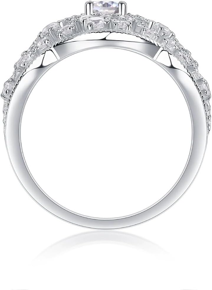 Sterling Silver Plated Hollow Floral CZ Cocktail Ring - moissanite Jewelry for Women