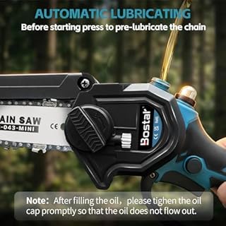 Bostar Motosega a Batteria 6 e 8 Pollici, Motore Brushless 1300W, 2 Batterie 4.0Ah (Compatibile Makita), Lubrificazione Automatica & Tensione Senza Attrezzi, Mini Sega Elettrica per Potatura Olivi